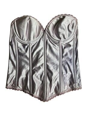 Empire Intimates Overbust Bustier Womens 32C Pink Satin Boned Lace Zip Closure